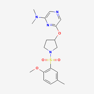 molecular formula C18H24N4O4S B2742528 6-((1-((2-甲氧基-5-甲基苯基)磺酰)吡咯啉-3-基)氧基)-N,N-二甲基吡嘧啶-2-胺 CAS No. 2034279-10-0