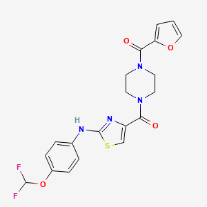 molecular formula C20H18F2N4O4S B2742531 (2-((4-(Difluoromethoxy)phenyl)amino)thiazol-4-yl)(4-(furan-2-carbonyl)piperazin-1-yl)methanone CAS No. 1105229-68-2