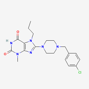 molecular formula C20H25ClN6O2 B2742539 8-(4-(4-chlorobenzyl)piperazin-1-yl)-3-methyl-7-propyl-1H-purine-2,6(3H,7H)-dione CAS No. 868213-93-8