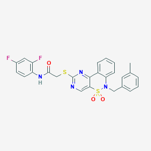 molecular formula C26H20F2N4O3S2 B2742561 N-(2,4-difluorophenyl)-2-{[6-(3-methylbenzyl)-5,5-dioxido-6H-pyrimido[5,4-c][2,1]benzothiazin-2-yl]thio}acetamide CAS No. 932449-05-3