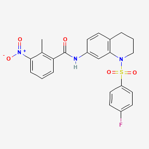molecular formula C23H20FN3O5S B2742568 N-(1-((4-fluorophenyl)sulfonyl)-1,2,3,4-tetrahydroquinolin-7-yl)-2-methyl-3-nitrobenzamide CAS No. 941986-99-8
