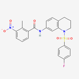 molecular formula C23H20FN3O5S B2742568 N-(1-((4-氟苯基)磺酰)-1,2,3,4-四氢喹啉-7-基)-2-甲基-3-硝基苯甲酰胺 CAS No. 941986-99-8