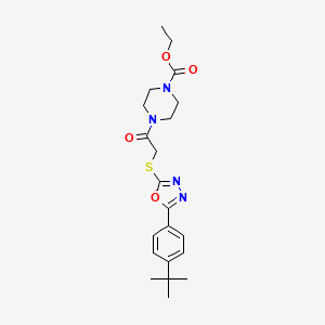 molecular formula C21H28N4O4S B2742577 乙酸乙酯 4-[2-[[5-(4-叔丁基苯基)-1,3,4-噁二唑-2-基]硫基]乙酰基]哌嗪-1-甲酸酯 CAS No. 851129-23-2