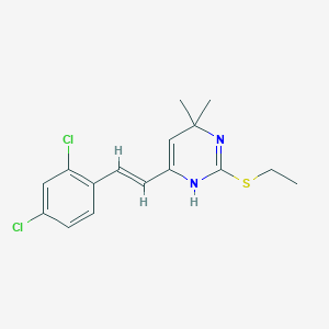 molecular formula C16H18Cl2N2S B2742601 4-(2,4-Dichlorostyryl)-2-(ethylsulfanyl)-6,6-dimethyl-1,6-dihydropyrimidine CAS No. 1164553-16-5
