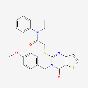 molecular formula C24H23N3O3S2 B2742608 N-乙基-2-{[3-(4-甲氧基苯甲基)-4-氧代-3,4-二氢噻吩[3,2-d]嘧啶-2-基]硫代}-N-苯基乙酰胺 CAS No. 1252818-96-4