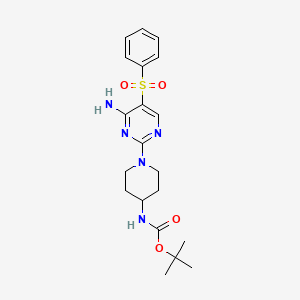 molecular formula C20H27N5O4S B2742614 叔丁基 (1-(4-氨基-5-(苯基磺酰)嘧啶-2-基)哌啶-4-基)氨基甲酸酯 CAS No. 1115905-65-1