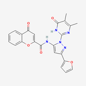 molecular formula C23H17N5O5 B2742623 N-(1-(4,5-二甲基-6-氧代-1,6-二氢嘧啶-2-基)-3-(呋喃-2-基)-1H-吡唑-5-基)-4-氧代-4H-香豆素-2-甲酰胺 CAS No. 1170371-74-0