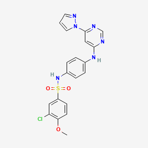 molecular formula C20H17ClN6O3S B2742636 N-(4-((6-(1H-pyrazol-1-yl)pyrimidin-4-yl)amino)phenyl)-3-chloro-4-methoxybenzenesulfonamide CAS No. 1206998-10-8