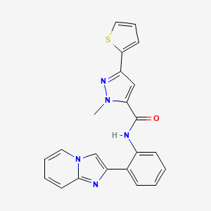 molecular formula C22H17N5OS B2742643 N-(2-(imidazo[1,2-a]pyridin-2-yl)phenyl)-1-methyl-3-(thiophen-2-yl)-1H-pyrazole-5-carboxamide CAS No. 1797095-39-6