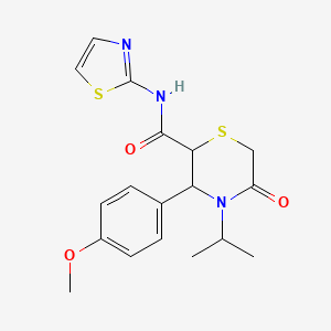 molecular formula C18H21N3O3S2 B2742645 4-isopropyl-3-(4-methoxyphenyl)-5-oxo-N-(thiazol-2-yl)thiomorpholine-2-carboxamide CAS No. 2309773-90-6
