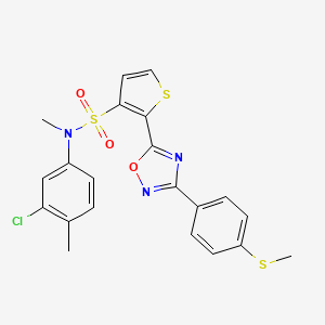 molecular formula C21H18ClN3O3S3 B2742673 N-(3-氯-4-甲基苯基)-N-甲基-2-{3-[4-(甲硫基)苯基]-1,2,4-噁二唑-5-基}噻吩-3-磺酰胺 CAS No. 1226436-92-5