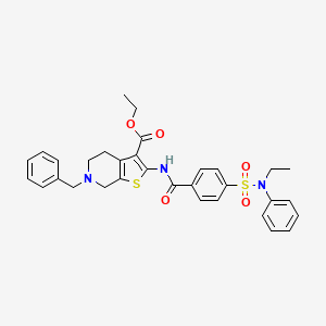 molecular formula C32H33N3O5S2 B2742701 ethyl 6-benzyl-2-[[4-[ethyl(phenyl)sulfamoyl]benzoyl]amino]-5,7-dihydro-4H-thieno[2,3-c]pyridine-3-carboxylate CAS No. 896635-13-5