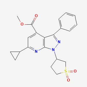 molecular formula C21H21N3O4S B2742706 methyl 6-cyclopropyl-1-(1,1-dioxidotetrahydrothiophen-3-yl)-3-phenyl-1H-pyrazolo[3,4-b]pyridine-4-carboxylate CAS No. 1040637-60-2