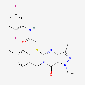 molecular formula C24H23F2N5O2S B2742761 N-(2,5-difluorophenyl)-2-({1-ethyl-3-methyl-6-[(4-methylphenyl)methyl]-7-oxo-1H,6H,7H-pyrazolo[4,3-d]pyrimidin-5-yl}sulfanyl)acetamide CAS No. 1359217-73-4