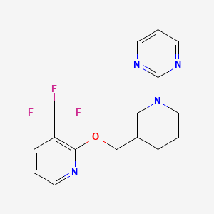 molecular formula C16H17F3N4O B2742807 2-[3-[[3-(Trifluoromethyl)pyridin-2-yl]oxymethyl]piperidin-1-yl]pyrimidine CAS No. 2380069-72-5