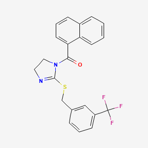 molecular formula C22H17F3N2OS B2742841 萘-1-基-[2-[[3-(三氟甲基)苯基]甲基磺酸基]-4,5-二氢咪唑-1-基]甲酮 CAS No. 919710-48-8