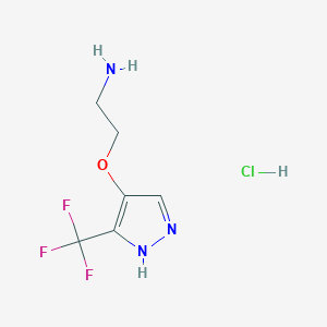 molecular formula C6H9ClF3N3O B2742844 2-((3-(三氟甲基)-1H-嘧唑-4-基)氧基)乙基胺盐酸盐 CAS No. 2241128-56-1
