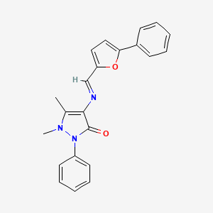 molecular formula C22H19N3O2 B2742853 (E)-1,5-dimethyl-2-phenyl-4-(((5-phenylfuran-2-yl)methylene)amino)-1H-pyrazol-3(2H)-one CAS No. 300818-45-5