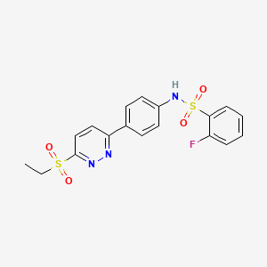 molecular formula C18H16FN3O4S2 B2742858 N-(4-(6-(ethylsulfonyl)pyridazin-3-yl)phenyl)-2-fluorobenzenesulfonamide CAS No. 921543-38-6