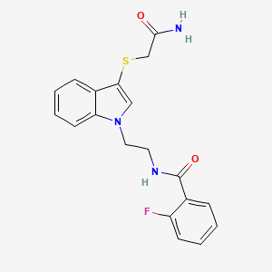 molecular formula C19H18FN3O2S B2742867 N-[2-[3-(2-氨基-2-氧代乙基)硫代吲哚-1-基]乙基]-2-氟苯甲酰胺 CAS No. 851714-80-2
