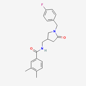 molecular formula C21H23FN2O2 B2742899 N-((1-(4-fluorobenzyl)-5-oxopyrrolidin-3-yl)methyl)-3,4-dimethylbenzamide CAS No. 955251-64-6