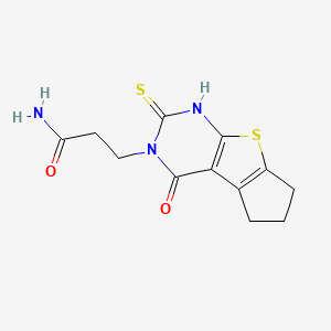 molecular formula C12H13N3O2S2 B2742916 3-(12-氧代-10-硫代-7-噻-9,11-二氮杂三环[6.4.0.02,6]十二烯-11-基)丙酰胺 CAS No. 1153211-97-2