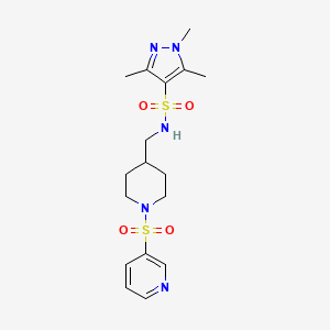 molecular formula C17H25N5O4S2 B2742926 1,3,5-trimethyl-N-((1-(pyridin-3-ylsulfonyl)piperidin-4-yl)methyl)-1H-pyrazole-4-sulfonamide CAS No. 1448070-55-0