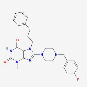 molecular formula C26H29FN6O2 B2742931 8-(4-(4-fluorobenzyl)piperazin-1-yl)-3-methyl-7-(3-phenylpropyl)-1H-purine-2,6(3H,7H)-dione CAS No. 898428-25-6