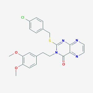 molecular formula C23H21ClN4O3S B2742948 2-[(4-Chlorophenyl)methylsulfanyl]-3-[2-(3,4-dimethoxyphenyl)ethyl]pteridin-4-one CAS No. 2380189-56-8