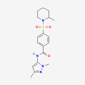 molecular formula C18H24N4O3S B2742970 N-(1,3-dimethyl-1H-pyrazol-5-yl)-4-((2-methylpiperidin-1-yl)sulfonyl)benzamide CAS No. 1020454-21-0