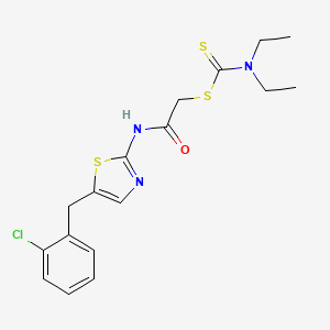molecular formula C17H20ClN3OS3 B2742988 2-((5-(2-Chlorobenzyl)thiazol-2-yl)amino)-2-oxoethyl diethylcarbamodithioate CAS No. 637325-04-3