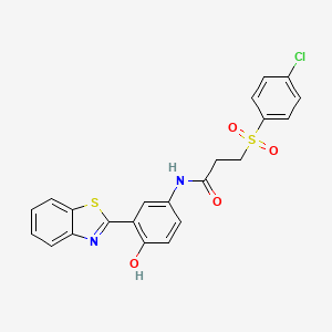 molecular formula C22H17ClN2O4S2 B2742991 N-(3-(benzo[d]thiazol-2-yl)-4-hydroxyphenyl)-3-((4-chlorophenyl)sulfonyl)propanamide CAS No. 895455-61-5