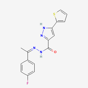 molecular formula C16H13FN4OS B2742997 N'-[(1Z)-1-(4-fluorophenyl)ethylidene]-3-(thiophen-2-yl)-1H-pyrazole-5-carbohydrazide CAS No. 1285498-71-6