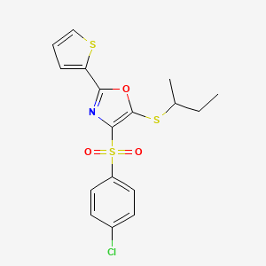 molecular formula C17H16ClNO3S3 B2743011 5-(Sec-butylthio)-4-((4-chlorophenyl)sulfonyl)-2-(thiophen-2-yl)oxazole CAS No. 850928-14-2