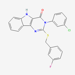 molecular formula C23H15ClFN3OS B2743021 3-(3-chlorophenyl)-2-[(3-fluorophenyl)methylsulfanyl]-5H-pyrimido[5,4-b]indol-4-one CAS No. 536713-66-3