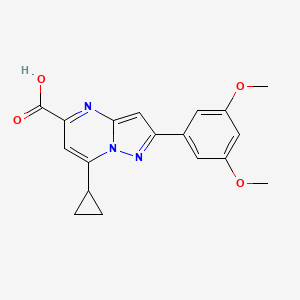 molecular formula C18H17N3O4 B2743038 7-Cyclopropyl-2-(3,5-dimethoxyphenyl)pyrazolo[1,5-a]pyrimidine-5-carboxylic acid CAS No. 1225672-03-6
