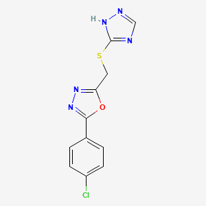 molecular formula C11H8ClN5OS B2743042 2-(4-chlorophenyl)-5-[(4H-1,2,4-triazol-3-ylsulfanyl)methyl]-1,3,4-oxadiazole CAS No. 491873-61-1