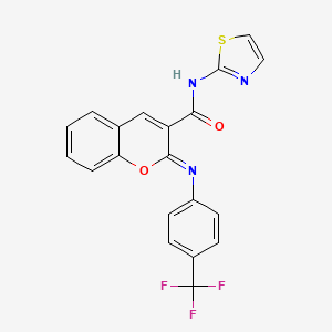 molecular formula C20H12F3N3O2S B2743054 (2Z)-N-(1,3-thiazol-2-yl)-2-{[4-(trifluoromethyl)phenyl]imino}-2H-chromene-3-carboxamide CAS No. 1327196-70-2