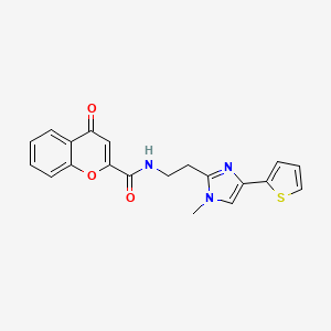 molecular formula C20H17N3O3S B2743077 N-(2-(1-甲基-4-(噻吩-2-基)-1H-咪唑-2-基)乙基)-4-酮-4H-香豆素-2-甲酸乙酯 CAS No. 1396676-50-8