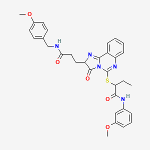 molecular formula C32H33N5O5S B2743161 N-(3-methoxyphenyl)-2-{[2-(2-{[(4-methoxyphenyl)methyl]carbamoyl}ethyl)-3-oxo-2H,3H-imidazo[1,2-c]quinazolin-5-yl]sulfanyl}butanamide CAS No. 1219407-01-8