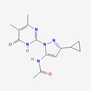 molecular formula C14H17N5O2 B2743186 N-(3-cyclopropyl-1-(4,5-dimethyl-6-oxo-1,6-dihydropyrimidin-2-yl)-1H-pyrazol-5-yl)acetamide CAS No. 1207053-77-7