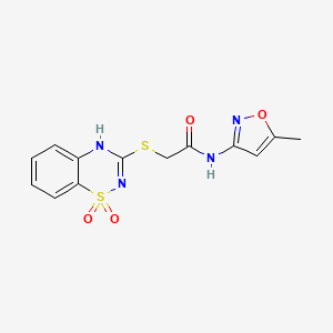 molecular formula C13H12N4O4S2 B2743205 2-((1,1-dioxido-4H-benzo[e][1,2,4]thiadiazin-3-yl)thio)-N-(5-methylisoxazol-3-yl)acetamide CAS No. 899976-96-6