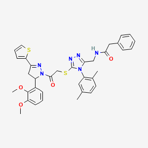 molecular formula C36H36N6O4S2 B2743208 N-((5-((2-(5-(2,3-dimethoxyphenyl)-3-(thiophen-2-yl)-4,5-dihydro-1H-pyrazol-1-yl)-2-oxoethyl)thio)-4-(2,5-dimethylphenyl)-4H-1,2,4-triazol-3-yl)methyl)-2-phenylacetamide CAS No. 362505-81-5