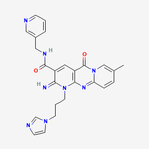 molecular formula C25H24N8O2 B2743210 7-[3-(1H-imidazol-1-yl)propyl]-6-imino-13-methyl-2-oxo-N-[(pyridin-3-yl)methyl]-1,7,9-triazatricyclo[8.4.0.0^{3,8}]tetradeca-3(8),4,9,11,13-pentaene-5-carboxamide CAS No. 607387-06-4
