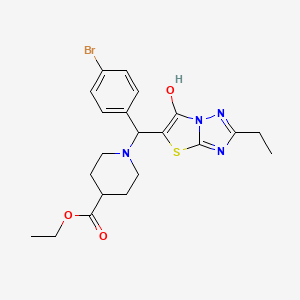 molecular formula C21H25BrN4O3S B2743214 Ethyl 1-((4-bromophenyl)(2-ethyl-6-hydroxythiazolo[3,2-b][1,2,4]triazol-5-yl)methyl)piperidine-4-carboxylate CAS No. 898344-79-1