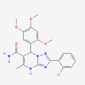 molecular formula C22H22ClN5O4 B2743243 2-(2-Chlorophenyl)-5-methyl-7-(2,4,5-trimethoxyphenyl)-4,7-dihydro-[1,2,4]triazolo[1,5-a]pyrimidine-6-carboxamide CAS No. 538364-59-9
