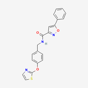 molecular formula C20H15N3O3S B2743291 5-phenyl-N-(4-(thiazol-2-yloxy)benzyl)isoxazole-3-carboxamide CAS No. 2034525-74-9