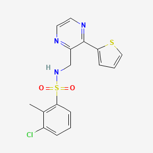 molecular formula C16H14ClN3O2S2 B2743292 3-chloro-2-methyl-N-((3-(thiophen-2-yl)pyrazin-2-yl)methyl)benzenesulfonamide CAS No. 2034613-98-2
