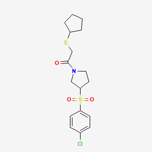 molecular formula C17H22ClNO3S2 B2743299 1-(3-((4-氯苯基)磺酰)吡咯啉-1-基)-2-(环戊硫基)乙酮 CAS No. 1797248-18-0