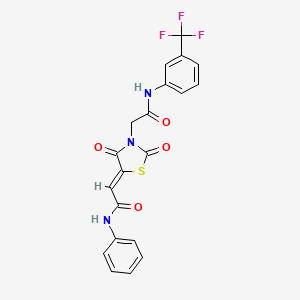molecular formula C20H14F3N3O4S B2743302 (Z)-2-(2,4-dioxo-3-(2-oxo-2-((3-(trifluoromethyl)phenyl)amino)ethyl)thiazolidin-5-ylidene)-N-phenylacetamide CAS No. 880797-47-7